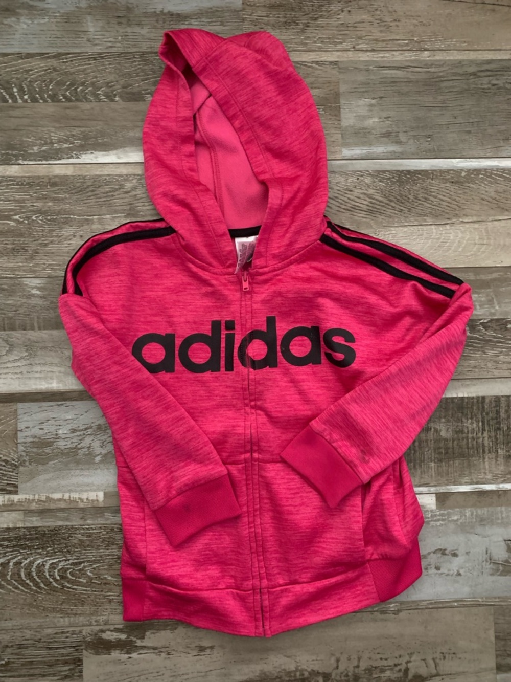 adidas Kids Hot Pink Hooded Zip Sweatshirt with Black Logo